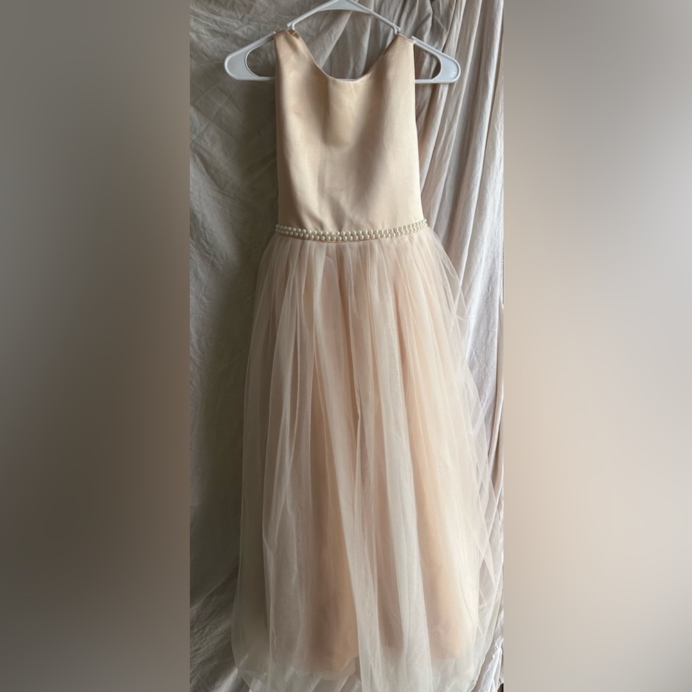 Charming Cream Tulle Kids Dress with Pearl Accents